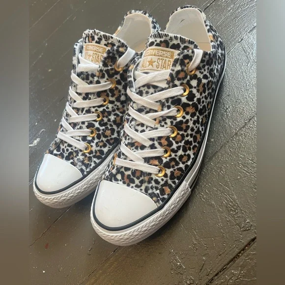 Converse Leopard Print Low Top Sneakers - Black, White, Brown - Picture 6 of 7